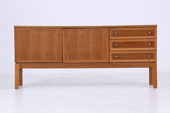 Image 1 of Vintage Noyer Palette Sideboard années 60 | Mid Century TV Board avec compartiments & tiroirs Rétro Bois de rangement #07-10