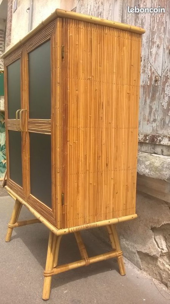 Image 1 of Two-door rattan sideboard in the Audoux Minet style
