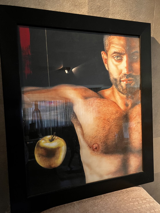 Image 1 of Javier Griekss, Homme à la pomme - Technique mixte 60x70 cm
