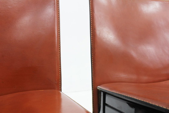 Image 1 of Ensemble de 6 chaises de salle à manger vintage en cuir italien