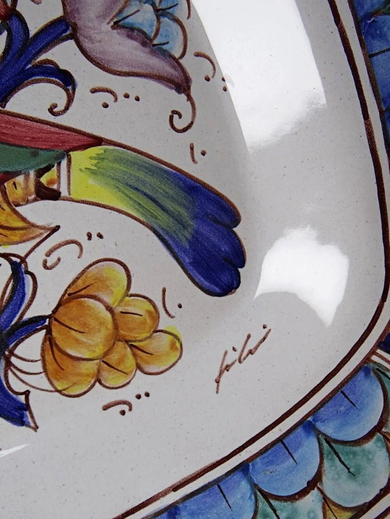 Grande piatto da parete italiano Gubbio decoro uccello ceramica dipinta vintage, Stoviglie, Cromo (foto 7 di 12)