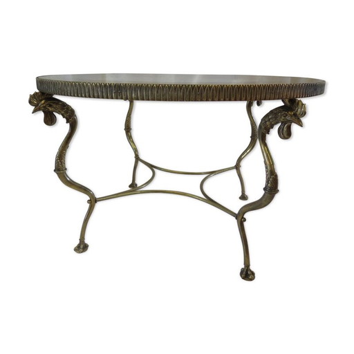 Table basse vintage en verre et bronze, 1960