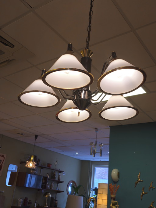 Vintage Hanging Lamp Milk Glass Brass Lamp