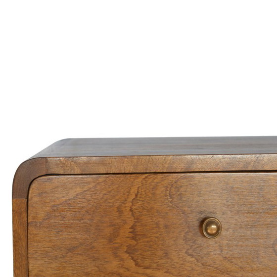 Image 1 of Table de chevet suspendue en bois de manguier avec 2 tiroirs – Finition châtaigne