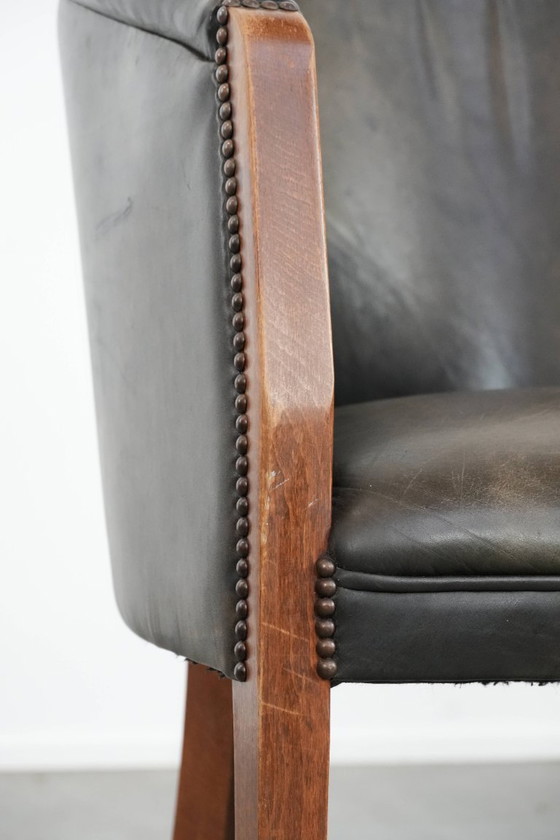 Image 1 of Sedia a vasca/sedia laterale in pelle di mucca e legno con una bellissima combinazione di colori