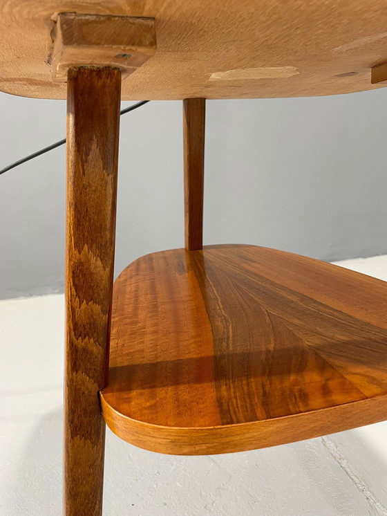 Image 1 of Art Deco Floor Lamp with Milk Glass and Side Table, 1950s – Czechoslovakia