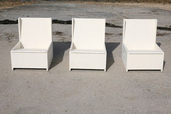 Set di 3 Poltrone brutaliste, legno dipinto, anni '60 (photo 10 of 28)