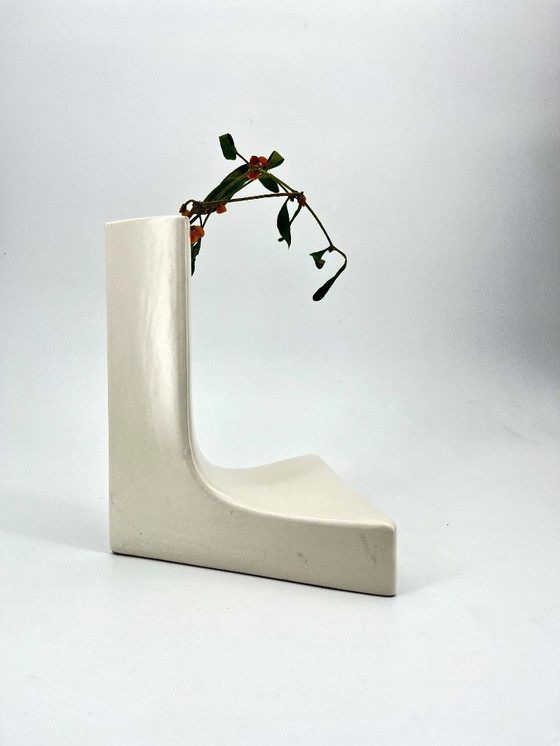 Image 1 of Vintage White Ceramic Geometric Vase by Parravicini, Italy 1970