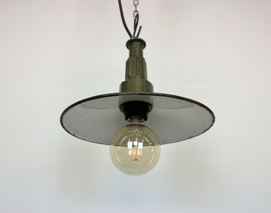 Image 1 of Industrial Blue Enamel Military Pendant Lamp with Cast Aluminium Top, 1960
