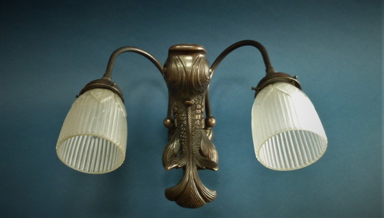 Image 1 of lampada da parete doppia a delfino in bronzo art déco