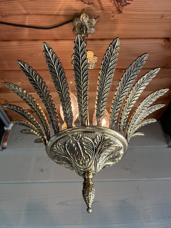 Image 1 of Lampada a sospensione vintage in ottone massiccio in stile maison jansen