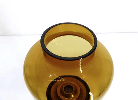 Image 1 of Set of 3 large Swedish candlesticks in brass and tinted glass by Hans-Agne Jakobsson for Markaryd, model L-102/32 "Claudia" 1960