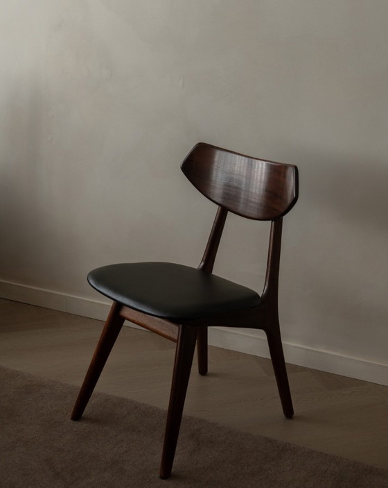 Image 1 of Vintage Dining Chairs by Louis van Teeffelen for AWA (Set of 6) | Reupholstered in Black Skai | Dutch Mid-Century | 1960s