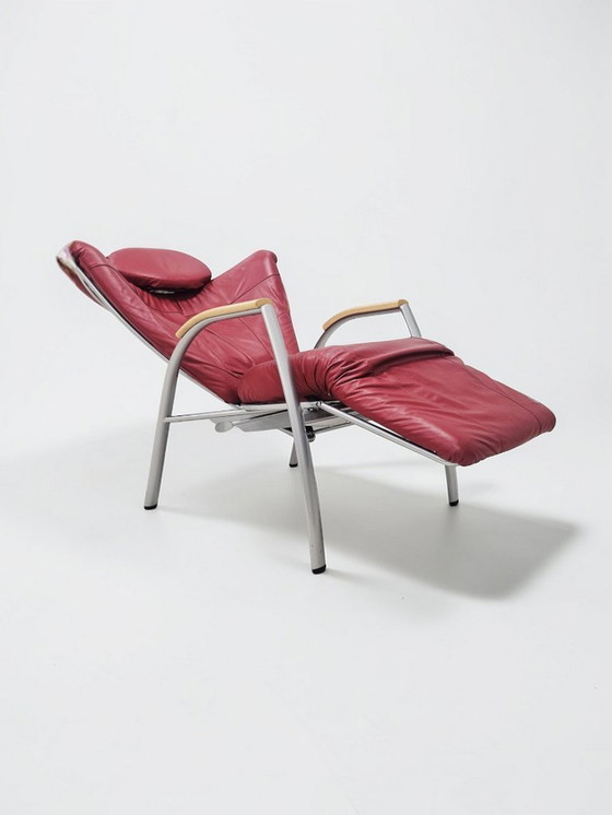 Image 1 of Rara poltrona reclinabile Bonaldo "Skipper" in pelle rossa, design postmoderno italiano