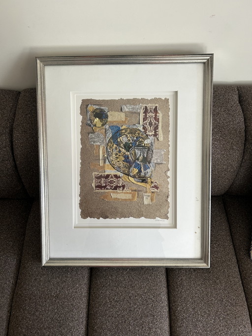 Tina Ahmed – Œuvre d'Art Originale Technique Mixte avec Feuille d'Or et d'Argent – 1999