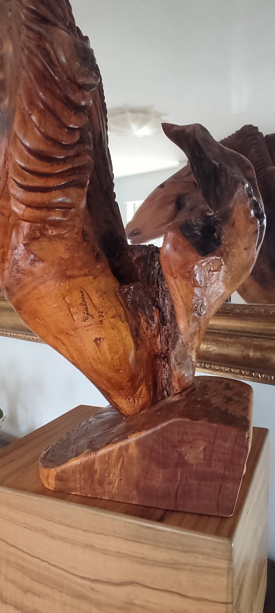 Image 1 of Moderne houtsnijkunst - Twee paardenhoofden - Gesigneerd Giuliani '92