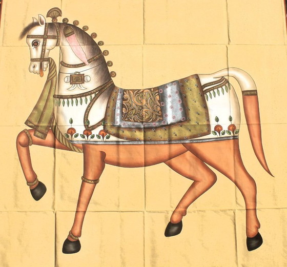 Grande tela dipinta a mano dall'India 128×123 cm | Cavallo orientale | Unico – Dipinti e disegni, Cotone (photo 2 of 7)