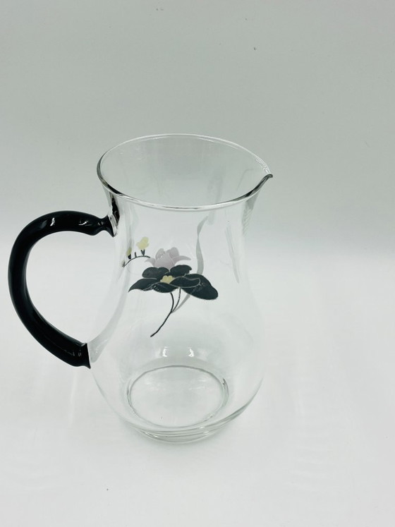 Image 1 of Servizio da caraffa in vetro vintage con decorazioni floreali.
