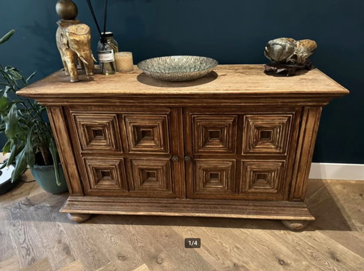 Brutalist Solid Oak Buffet, Spanish Colonial, 1940s