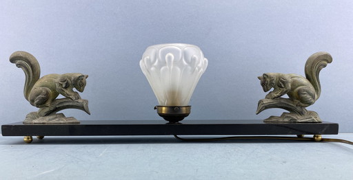 Art Deco Table Lamp | Vintage Marble Lamp With Squirrels | Antique French Sculpture Lamp | 1920s Animal Lamp