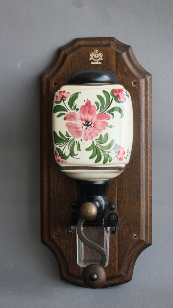 Image 1 of Macinacaffè vintage Zassenhaus da parete con contenitore in ceramica dipinto a mano, grande e pesante