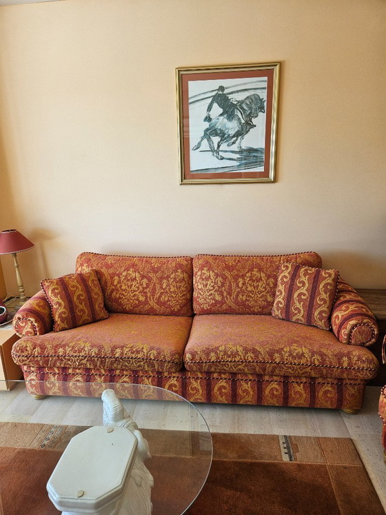 Image 1 of 3-piece Cottage living room set — Red & gold jacquard