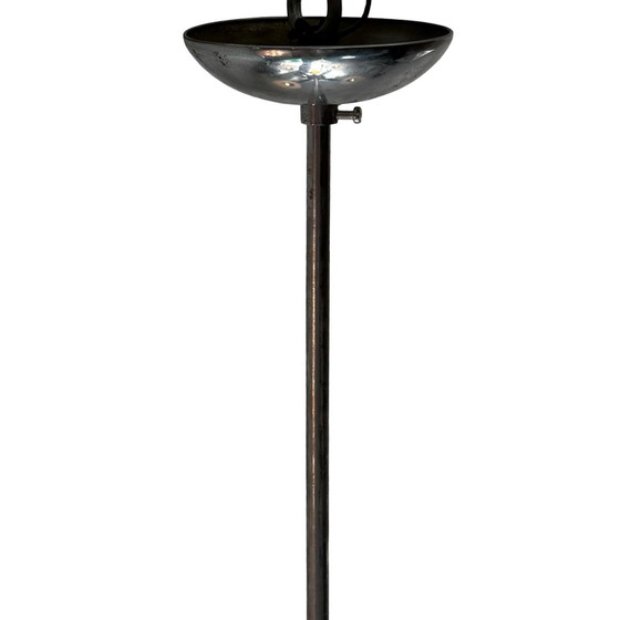 Image 1 of Lampadario Art Déco - Ca. 1930, Cecoslovacchia - Vetro satinato, impiallacciatura in noce e struttura in metallo cromato - 4 lam