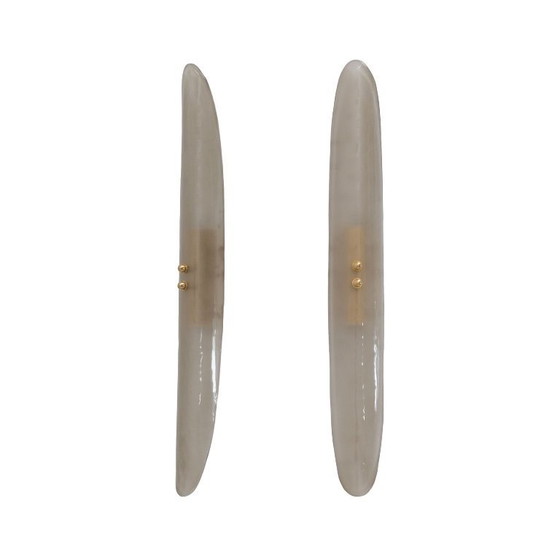 Image 1 of Pair of Fontana Arte Style Mid-century Modern Smoke Murano Glass Sconces