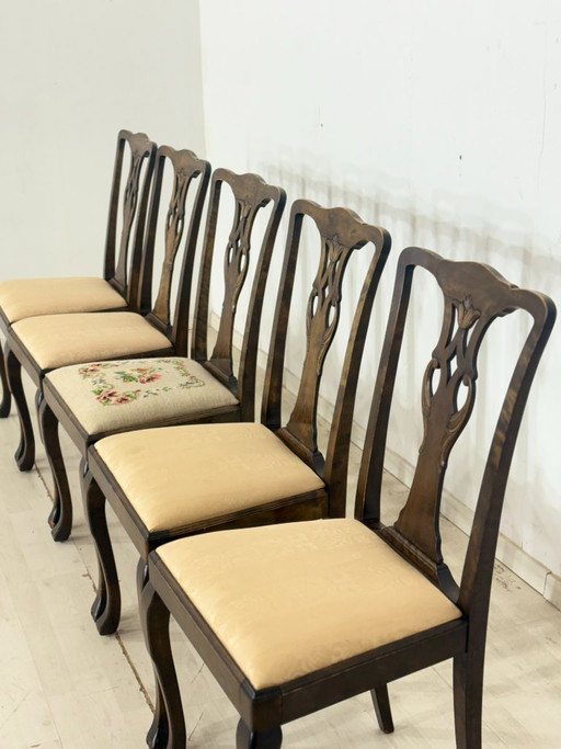 Set di 5 sedie Chippendale antiche / sedie da pranzo in pregiato mogano/noce, circa 1900