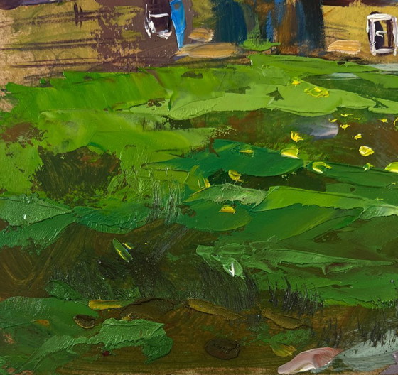 Image 1 of Original Oil Painting Rural Life Landscape Path to the Village