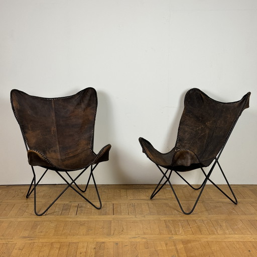 2x chaises en cuir vintage Butterfly 1990