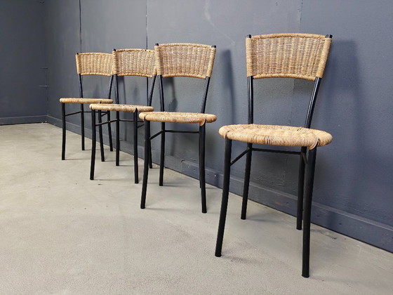 Image 1 of Vintage wicker dining chairs, 1980s - set of 4
