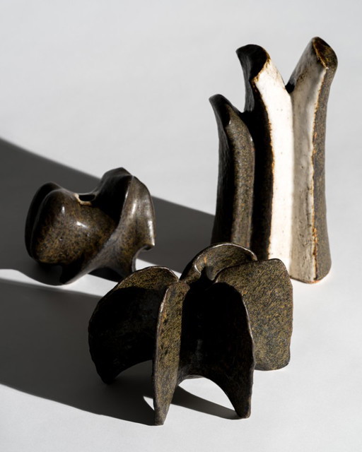 Ingeborg Zenker & Gerburg Karthausen Studio Ceramic Trio – Sculptural Vessels Organic Form Objects, Germany, 1970s-1980s