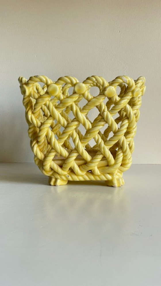 Image 1 of Vintage Woven Earthenware Plant Pot