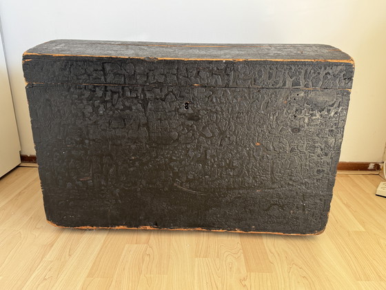 Image 1 of Black wooden storage chest