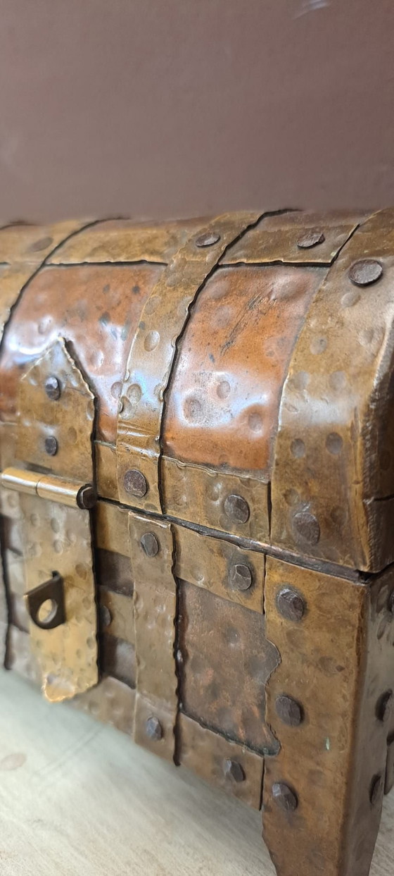 Baule miniatura antico, Oggetti decorativi, Rame, Metallo, Dorato (foto 5 di 7)
