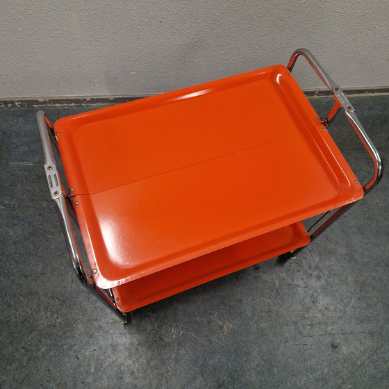 Image 1 of Carrello bar vintage, tavolino arancione anni '60/'70, tavolo di servizio