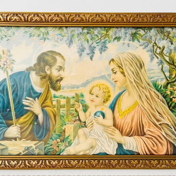 Image 1 of Vintage Religieus schilderij lithografie Heilige Familie 1940’s