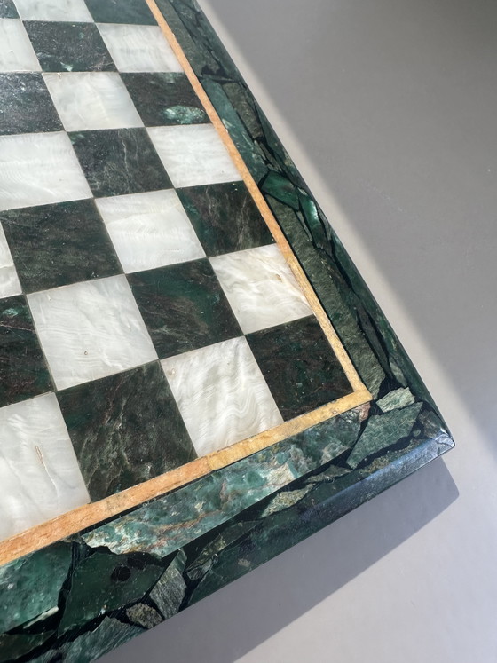 Image 1 of Vintage Marble Chess Set Malachite Natural Stone Onyx Green Chessboard