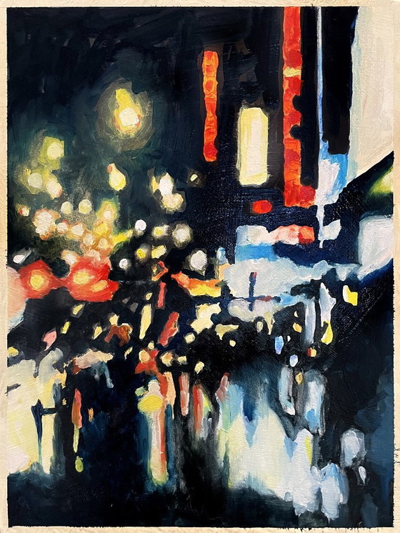 Image 1 of Villes nocturnes, série de peintures à l'huile 30 x 40 cm
