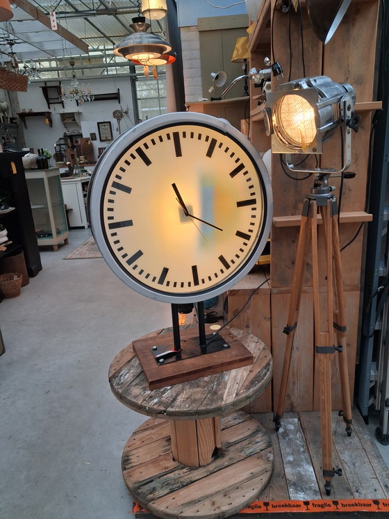 Image 1 of Grande orologio da stazione industriale vintage originale in acciaio