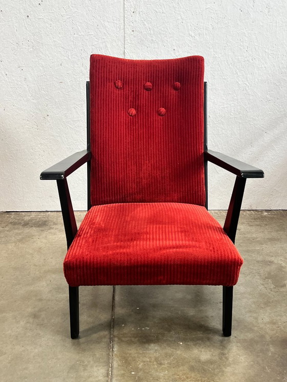 Vintage Armchair, black and red, 1950s, Netherlands – Wood (photo 2 of 10)