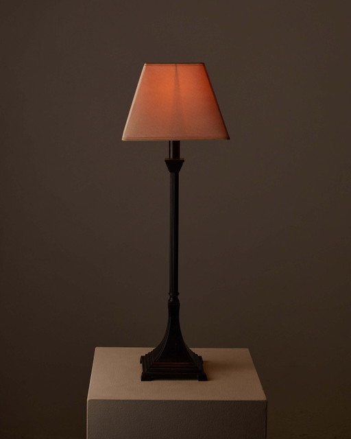Lampe de table en métal de style néoclassique avec abat-jour en tissu, années 1990