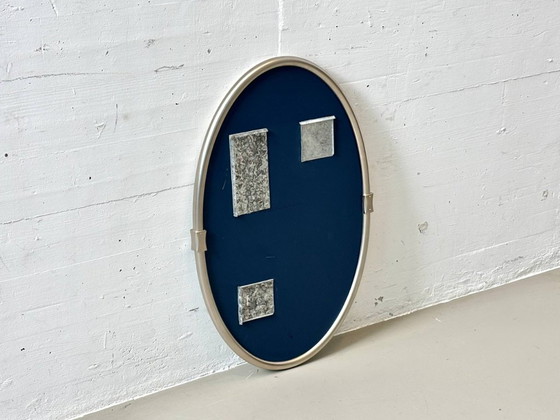 Image 1 of Oval retro wall mirror with aluminum frame, 1970s