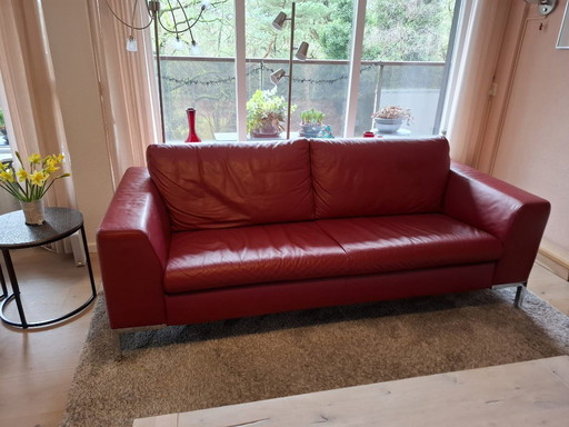 Montel rotes Ledersofa, 2 1/2 Sitze