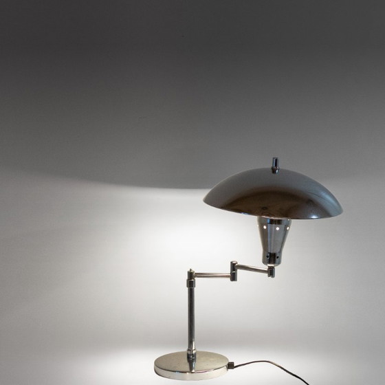 Image 1 of 1x Bauhaus Chromed Desk Lamp with Adjustable Lampshade, Italy 1950s