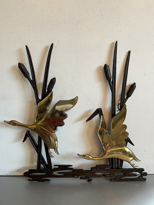 Uccelli decorativi da parete in ottone vintage