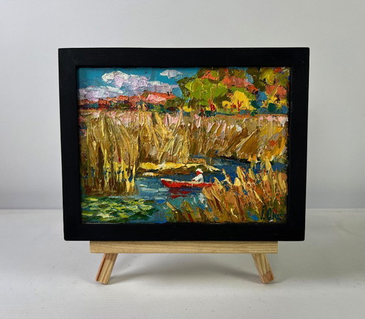 Original Oil Painting Summer River Landscape Silence of the water