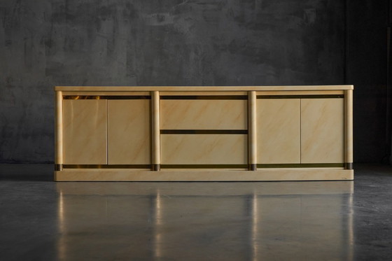 Image 1 of Faux-Marble Lacquered Sideboard by Jean Claude Mahey, France, 1970s