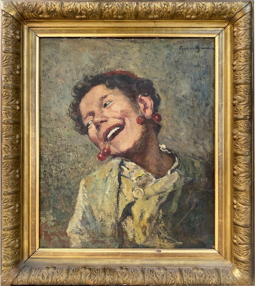 Louis Azéma (1876 - 1963) Porträt: "L'enfant aux cerises" Öl auf Leinwand, gerahmt Circa 1930